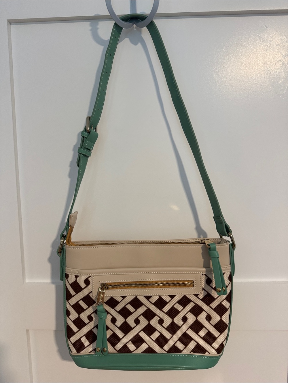 Spartina 449 Cream, Brown & Green Patterned Crossbody Bag